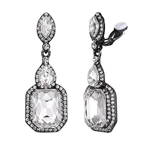 Brincos de mulher - Clearine brincos em forma de cristal quadrado, estilo lindo lágrimas para casamento noiva festa