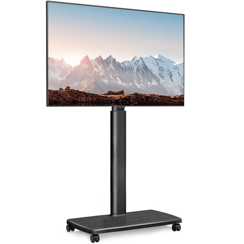 FITUEYES Suporte TV rodas da série E com base de madeira para ecrãs de 32 a 70 polegadas, MAX VESA600 * 400 mm, suporte para televisão chão com função giratória, ajuste de altura, gestão de cabos