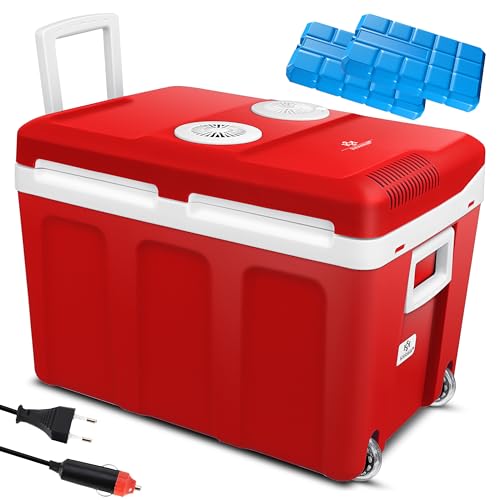KESSER® Geladeira elétrica portátil 40L com rodas | Aquente e resfria | Termoelétrica | mini frigorífico | 12 V e 230 V | Para carro, campismo e tomada | Modo ECO, inclui acumuladores de frio