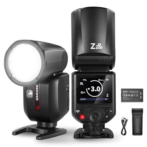 NEEWER Z2PRO-F 2,4 G TTL Flash cabeça redonda Speedlite compatível com Fujifilm, sem fios compatível com Godox, 76 Ws 1/8000s HSS, interface aprimorada, interruptor TTL/M Tcm, bateria 7,2 V / 3000 m
