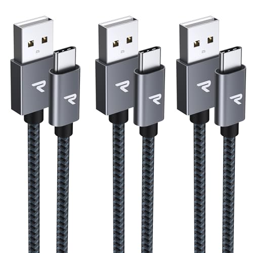 Cabo USB C [Pack de 3: 1 m +1 m +2 m] para iPhone 16 - Cabo de carregamento rápido QC 3.0 de 3A, compatível com iPhone 16/15 Pro Max, Samsung S23/S22 e dispositivos USB C - cinzento