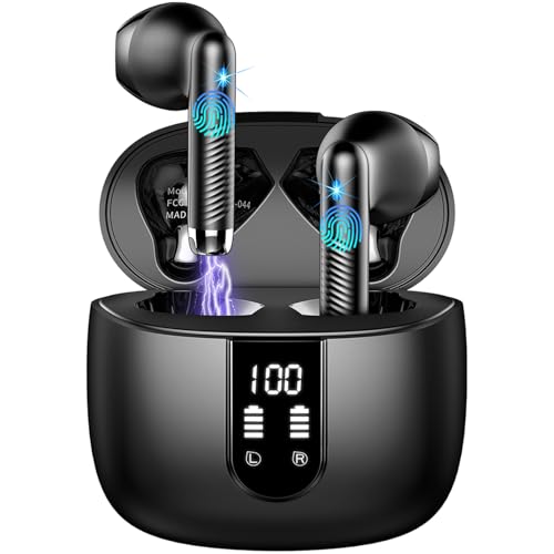 Auriculares sem fios Bluetooth, auriculares Bluetooth 5.4 HiFi estéreo, 56H capacetes sem fios Bluetooth com ENC redução de ruído, ecrã LED, USB-C, controlo tátil, IP7 à prova d'água