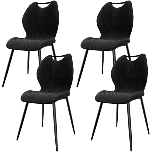 JIJIAN Conjunto de 4 cadeiras de sala de jantar, cadeiras de cozinha, cadeira estofada para cadeira, encosto de tecido e pernas de metal, ideal para salas de jantar, cozinhas e salas de estar, preto