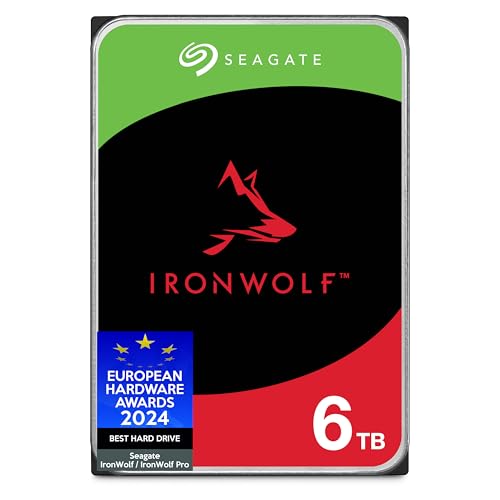 Seagate IronWolf 6TB, disco rígido interno, NAS HDD, CMR de 3,5 polegadas, SATA 6 GB/s, 7200 RPM, cache de 256 MB para armazenamento conectado à rede RAID, embalagem abre-fácil, serviços de