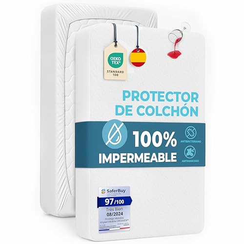 Dreamzie Protetor de colchão impermeável, tecido 100 % algodão OEKO-TEX, hipoalergénico, anti-bacteriano, anti-ácaros, com grandes elásticos, feito na UE