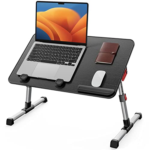 Mesa, SAIJI mesa dobrável, altura ajustável, com 4 ângulos ajustáveis, laptop dobrável para sofá, chão, trabalhar, estudar, ler, escrever, cabe até 17" portátil (60 * 33 cm preto)