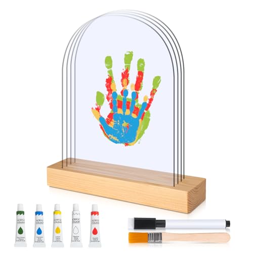 TOGOU2S Kit de impressões de mãos familiares, moldura oval transparente para 4 pegadas de mãos, lembranças familiares DIY, personalizado moldura de lembrança, dia do pai dia da mãe presente