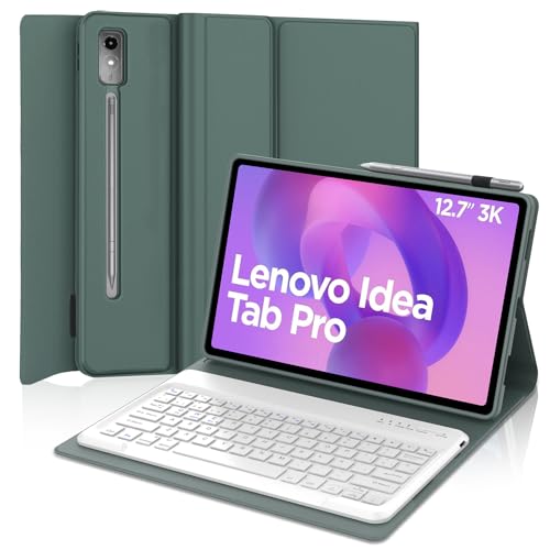 Teclado para Lenovo Idea Tab Pro de 12,7" 2025 - capa com teclado espanhol Bluetooth magnético desmontável para Lenovo Idea Tab Pro de 12,7 polegadas 2025, verde escuro
