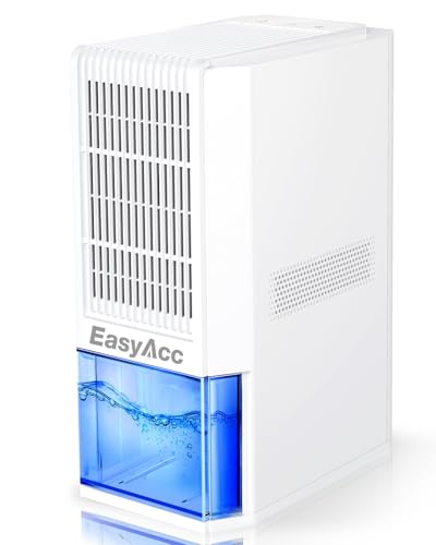 EasyAcc Deshumidificador 2000 ml, 1,3 l/dia desumidificadores de humidade elétrica baixo consumo silencioso com 4 tubos de cobre, desliga automática, 7 LED para casa de banho quarto escritório RV