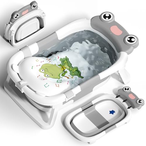 COOSEYA Banheira dobrável bebé para recém-nascido, casa de banho dobrável com assento de almofada de casa de banho gratuita, presente ideal para recém-nascido criança pequena dobrável para viagem