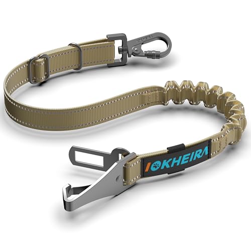 Iokheira Cinto de segurança para cães, cinto de segurança para animais de estimação e acessório de barra de fecho com mosquetão giratório com fechadura (castanho)