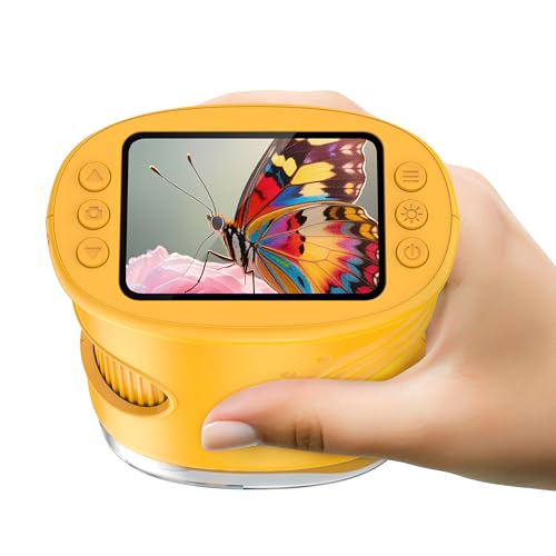 Microscópios 4K para crianças, mini microscópio portátil de bolso 1000X, brinquedos educativos de ciência Stem para oferecer a crianças dos 4 aos 6 anos e dos 8 aos 12 anos.
