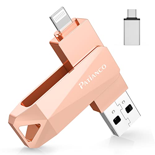 Patianco Pendrive USB para iPhone (MFi certificado) 512 GB memória externa USB 3.0 para iPad 3 em 1 Flashdrive Photostick com proteção por senha para iPad/OTG Android/Mac/PC, rosa