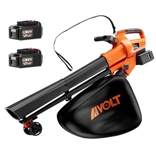 AIVOLT Ventilador aspirador triturador de folhas sem fios 3 em 1 com alça de ombro soprador de folhas com 2 bateria de 20 V 4 Ah, carregador e saco de 40 l para jardim exterior
