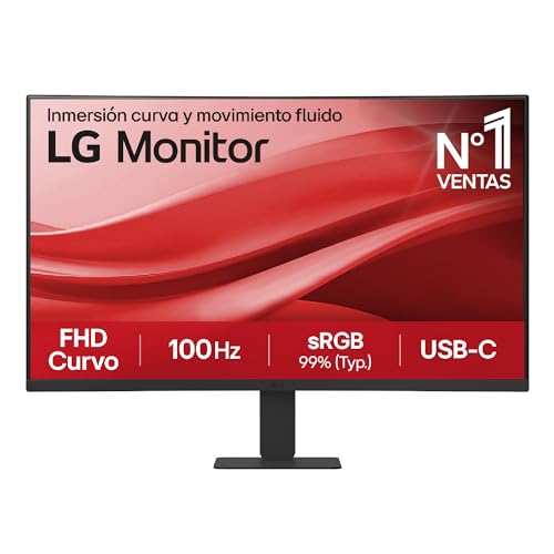 LG 27U421A-B Monitor, 27", FHD, curvo 1500R, painel VA, 1920 x 1080, 100Hz, 5 ms, USB Tipo-C, sRGB 99%, ajuste de inclinação, preto mate