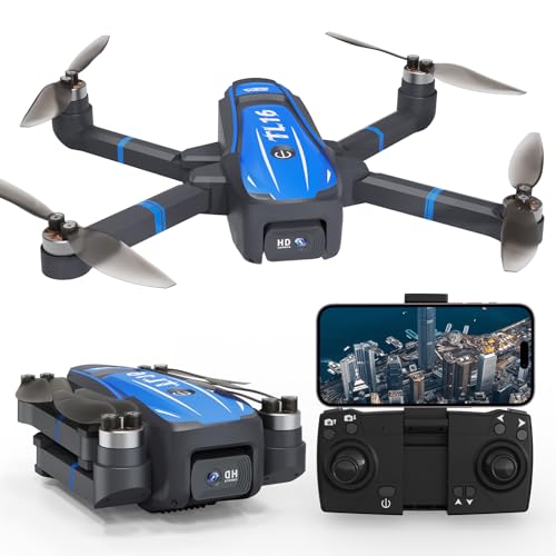Toladrone Brushless Motor drone para iniciantes, TL16 mini drone com câmara 4K RC dobrável Quadcopter para adultos, drones com modo sem cabeça 360° flip manter altura, azul