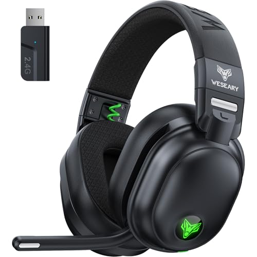 WESEARY WG3 Capacetes Gaming sem fios para PS5, PS4, PC, Switch, som estéreo auriculares com microfone, capacetes com luz LED, duração 50 HR +