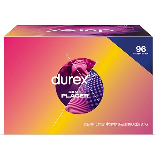 Durex Preservativos Dame Placer, com pontos e estrias, extra lubrificados, forma fácil-on, 96 preservativos