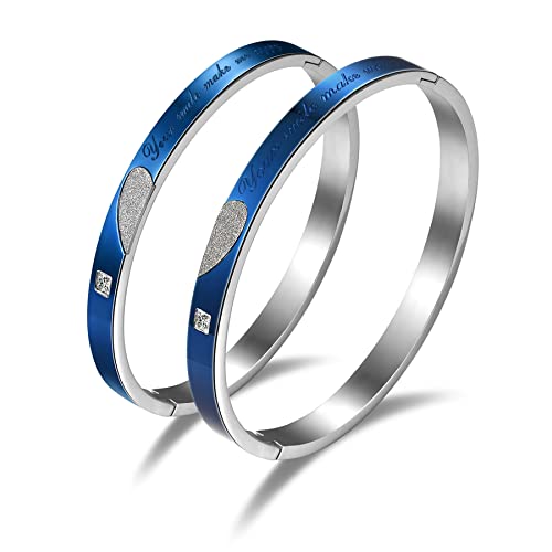 Flongo Pulseira para casais, pulseiras de casais de coração em aço inoxidável 316 com incrustações de zircão adequado para uso diário presente para dia dos namorados, aniversário de casamento