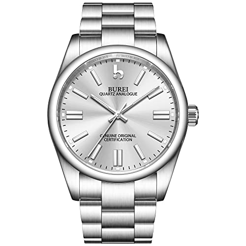 BUREI Relógio de moda de aço inoxidável para homem, relógios de pulso de quartzo com movimento japonês para homem, relógio clássico de luxo de 42 mm
