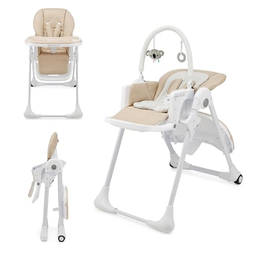 Kinderkraft TUMMIE Cadeira alta para bebé, 2 em 1, cadeira alta para crianças, cadeira alta combinada, assento desde os primeiros meses de vida, apoio para os pés, posição deitada, com brinquedos,