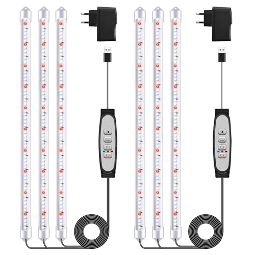 2 pacotes 3 barras de luz para cultivo de plantas, candeeiro de luz solar de espectro completo com temporizador 6/12/18 H, 5 níveis reguláveis para suculentas, prateleira para plantas, sob armário