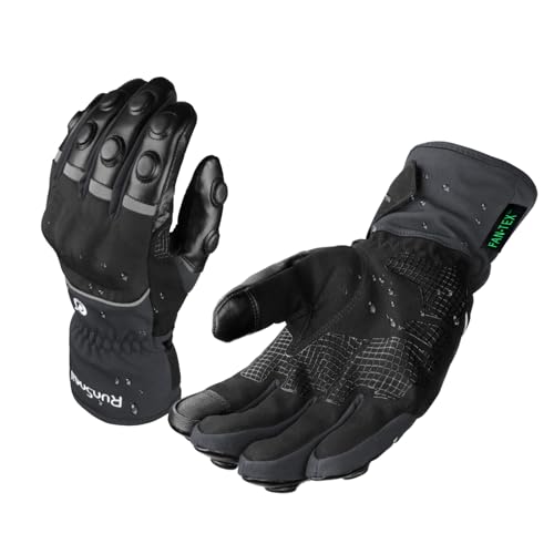 RunSnail Luvas de motocicleta inverno para homem e mulher, luvas de motocicleta impermeáveis à prova de vento quentes luvas motociclista com punho comprido e proteção rígida nos nós luvas ecrã tátil