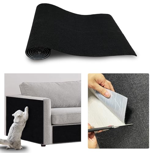 JSUDQR Tapete raspador para gatos adesivo 40 x 200 cm preto raspador para gatos sofá para sofás, móveis e tapetes