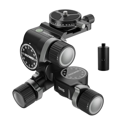 NEEWER Cabeça de tripé com engrenagem de 3 vias com placa Arca QR panorâmica de 360°, micro-ajuste milimétrico, cabeça de inclinação panorâmica de 3 eixos de liga de alumínio com interruptor