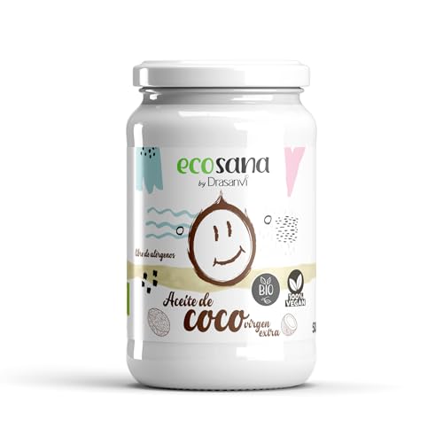 Óleo de coco virgem extra BIO ecológico by DRASANVI | 100% natural e orgânico | adequado para cozinhar, pele e cabelo, 500 ml | Vegan e comestível | Prensado a frio