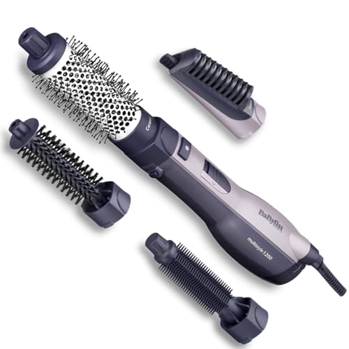 BaByliss Escova de ar multistyle - escova secador de cabelo, tecnologia iónica anti-fricção, sistema cerâmico, 4 acessórios, versátil, seca, suave, molde, adiciona volume, preto, AS121E
