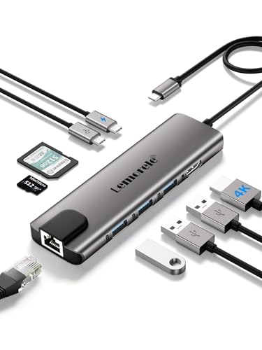 Melhoria 2025 Lemorele Hub USB C Ethernet -9 em 1,4 K HDMI, PD100W, 3 USB 3.0,3.0 USB-C-Daten, RJ45 1000M, SD/TF, Hub USB C/Docking Station for MacBook Air/Pro, iPad, iPad. , window. P
