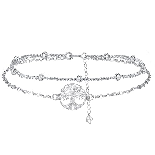 Hifeeled Pulseira mulher prata 925 corrente dupla com 3A zircónia cúbica presentes originais para mulher esposa mãe namoradas -ajustável (16 cm + 4)