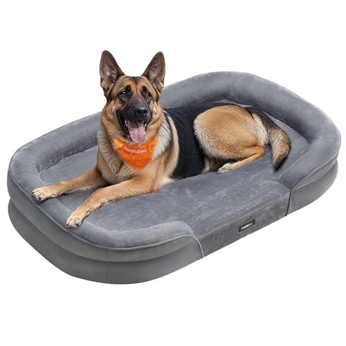Feandrea Cama para cães extra grandes, 122 x 85 x 20 cm, ortopédica, espuma de ninho de abelha, forro repelente de água, bordas elevadas, capa removível e lavável, cinzento claro PGW284G01