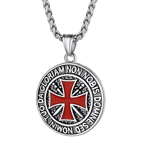 PROSTEEL Colar com cruz temperamento símbolo das cruzadas medieval, pendente pode colocar frases personalizáveis, cor prateada/dourada/preto