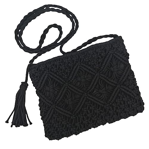 oukesin Bolsa de tiracolo pequena de algodão para mulher MacSJFS feita à mão com borla, 041 preto (tiracolo), Elegante