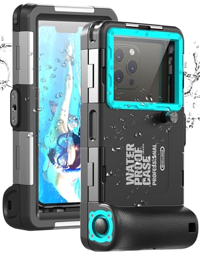 Capa impermeável universal IPX8 para mergulho profissional 15 M, compatível com iPhone, Samsung, Xiaomi - capa estanque para snorkel, surf e fotografia subaquática (preto-azul)
