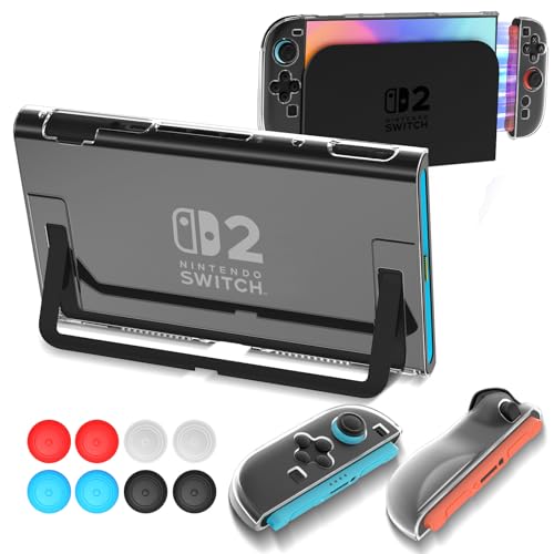 Teyomi Funda transparente compatible con Nintendo Switch 2, Carcasa para Nintendo Switch 2, Protector de Switch 2, Funda de TPU para Joycon, 8 tapas para joystick, Ergonomics, Acoplable