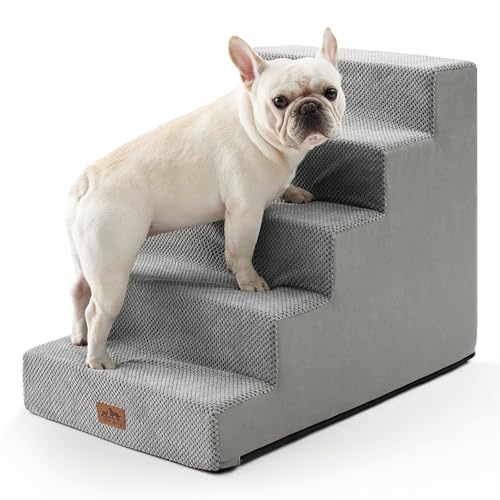 COZY KISS Escada para cães pequenos, 50 cm de largura, escada para animais de estimação para cama sofá com capa lavável, 60 cm de altura escada para gatos de espuma de alta densidade (cinzento, 75 x