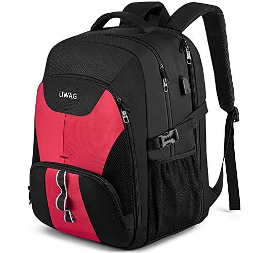 LIWAG Mochila mulher grande 50 l mochila portátil 17 polegadas impermeável anti-roubo mochila computador portátil com porta USB mala para negócios trabalho diário viagem escolar - vermelho