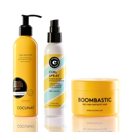 COCUNAT - Booster de caracóis Boombastic + Curl Spray - Gel de definição - máscara nutritiva - fixador de caracóis - hidratado, neutro, fortalece, elimina o frizz e desembaraçada - método curly