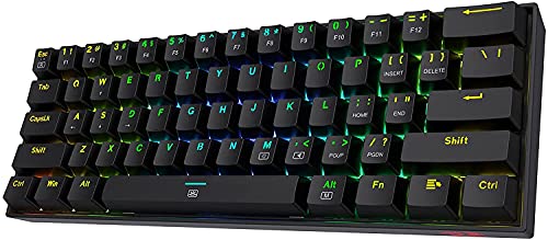 Redragon K630 Dragonborn 60% teclado para jogos RGB com fio, teclado mecânico compacto de 61 teclas com interruptor vermelho linear, suporte de controlador profissional, preto