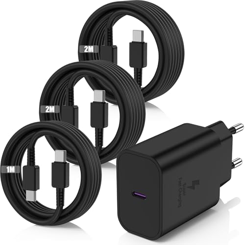 Carregador USB C de carregamento rápido para Samsung Galaxy S24/S25/S23 Ultra, carregador Samsung 45W com cabo USB C de 2 M+2 M+1 M, carregamento rápido tomada tipo C cabeça para S22/S21/S20 Ultra