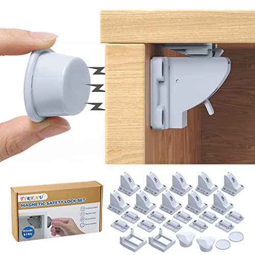TYRY.HU Fecho de segurança invisível gavetas bebé magnético (10 fechaduras + 2 chaves), fechaduras para armários de segurança para crianças, sem perfuração, instalação fácil