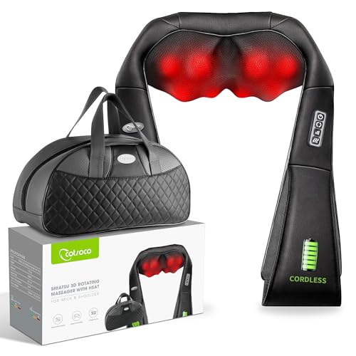 cotsoco massajador sem fios para pescoço e ombros, dispositivo de massagem shiatsu com calor, portátil para alívio da dor no pescoço e nas costas, massagem elétrica, para mulheres, homens, castanho