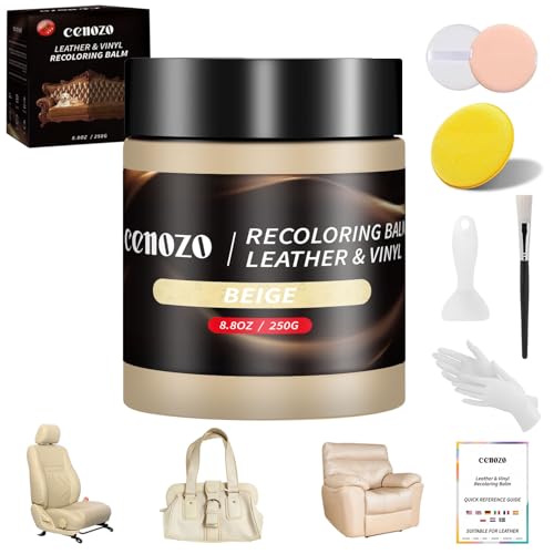 cenozo Kit de reparação para couro bege, tinta para reparador de couro líquido, massa de reparação de couro, pintura para reparação de couro, para reparação de manchas, riscos, rachaduras