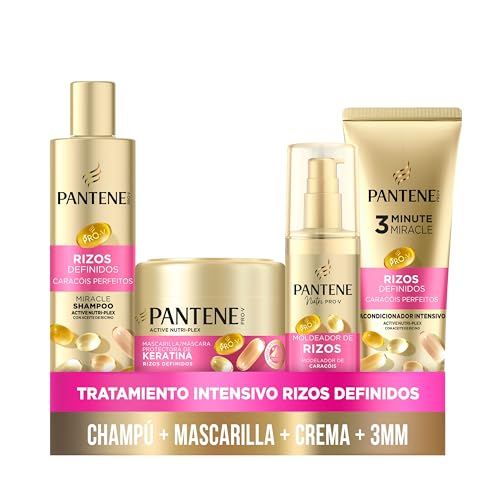 Pantene Champô Miracle Definidos 250 ml, máscara de 300 ml, condicionador 3 mm 220 ml, modelador de caracóis de 145 ml, caracóis rebeldes e crespados