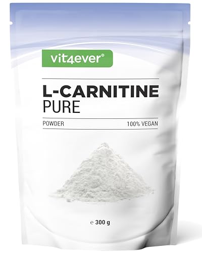 L-carnitina pura - 300 g de pó puro sem aditivos - 100% L-carnitina Tartrato, 100 porções com 3000 mg de carnitina em pó - Vegan - alta dose
