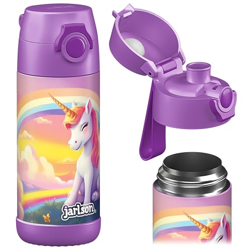 Jarlson® Garrafa de água para crianças MALI – Garrafa de água térmica de aço inoxidável, sem BPA, à prova de fugas, garrafa infantil - 350 ml