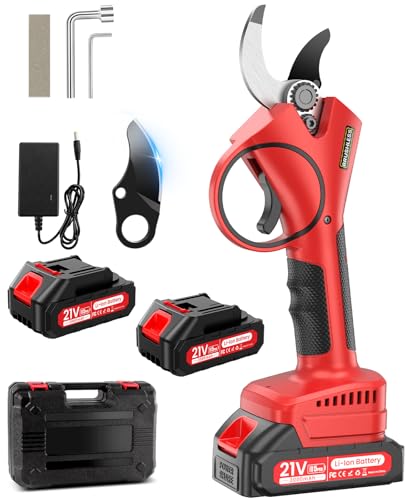 Tesouras elétricas de poder, 40 mm tesouras de poder bateria lâmina SK7, potentes 800 W motor sem escovas, 2 baterias 2000 mAh 21 V, 6-8H de automonomia, leve e mão única, para árvores de fruta